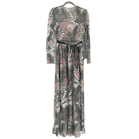 Alexis Jeslyn Embroidered Illusion Long Sleeve Maxi Gown in Marine Embroidery - Picture 3 of 12